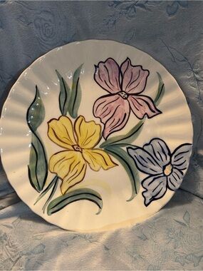 Blue Ridge Hand-Painted Floral Ceramic  Plate – Yellow, Pink & Blue